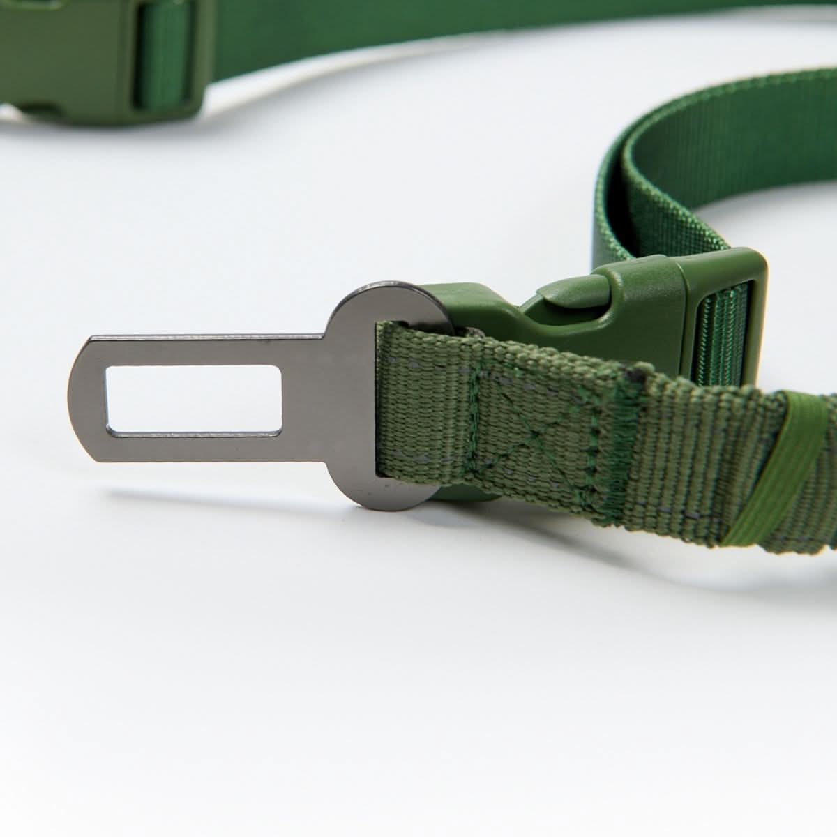 Multipurpose Seatbelt Handsfree Leash & Poop Bag Holder Set - Army Green
