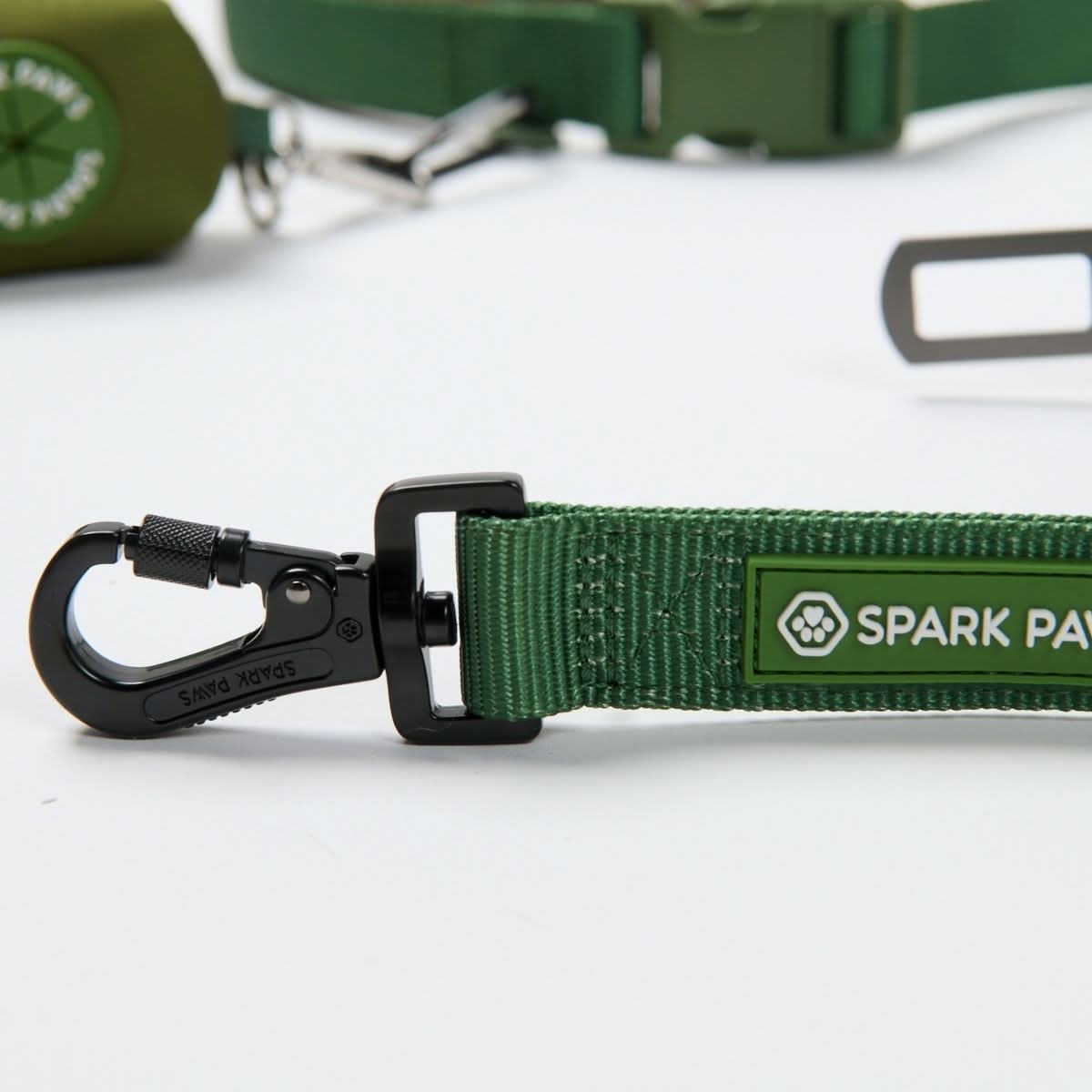 Multipurpose Seatbelt Handsfree Leash & Poop Bag Holder Set - Army Green