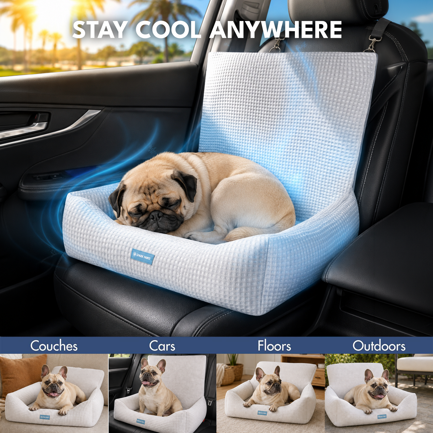 Frostcore™ Dog Cooling Car Seat Bed - Waffle Grey