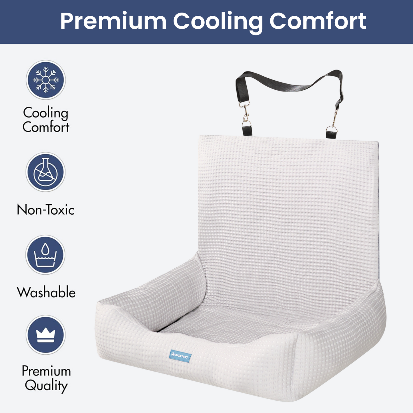 Frostcore™ Dog Cooling Car Seat Bed - Waffle Grey