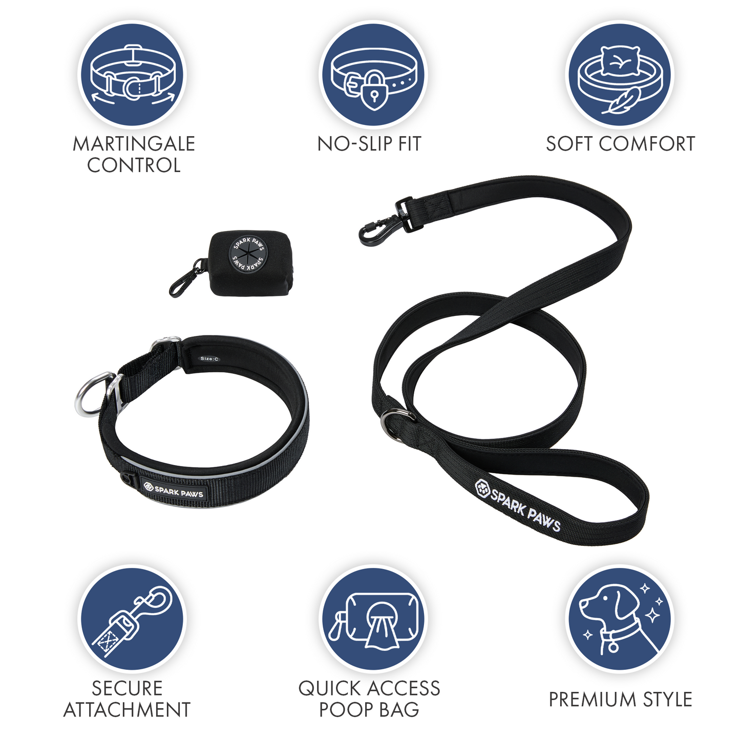 Black Martingale Collar||size:A,B,C,D,E